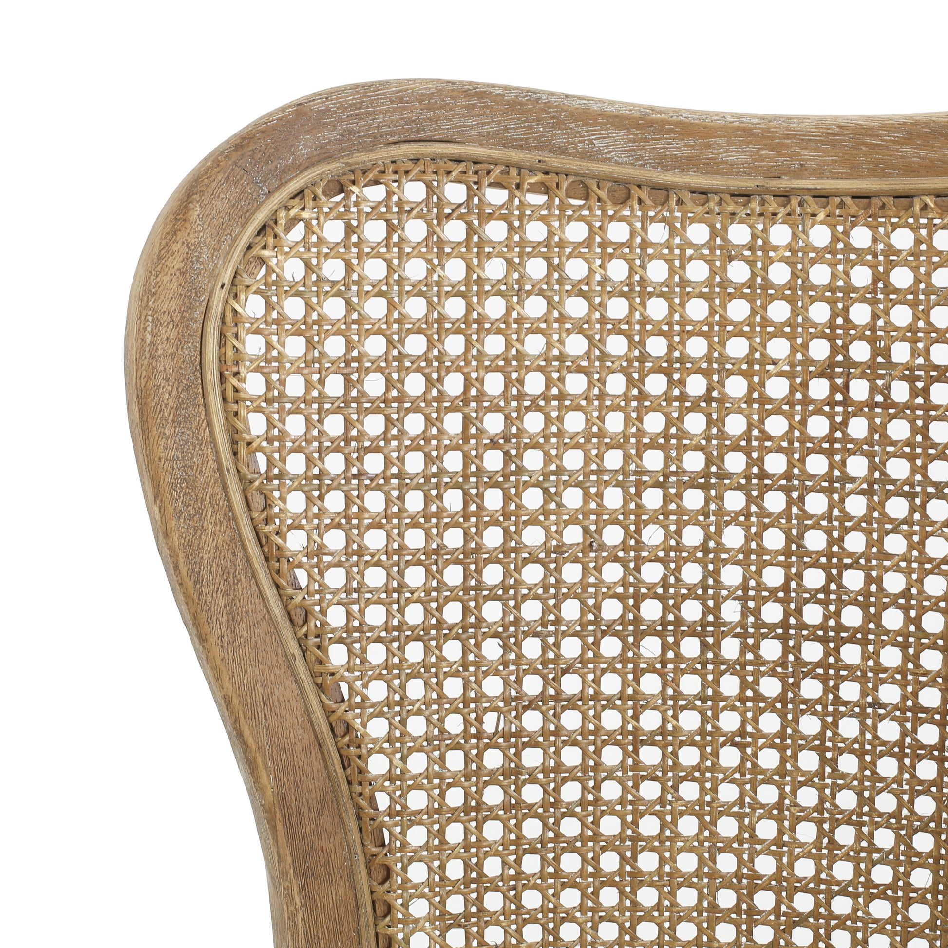 Classic Retro Dining Chair Set of 2 with Rattan Backrest, Dark Brown Rubberwood Frame, Beige Fabric Cushion FredCo