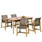 5-Piece Patio Dining Set, 63' Slatted Table & 4 Acacia Wood & PE Rattan Chairs for Patio Garden FredCo