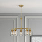 Elegance Five Lights Linear Arms Chandelier with Golden Brass Finish and Clear Water Glass 24'W x 8.5'H FredCo