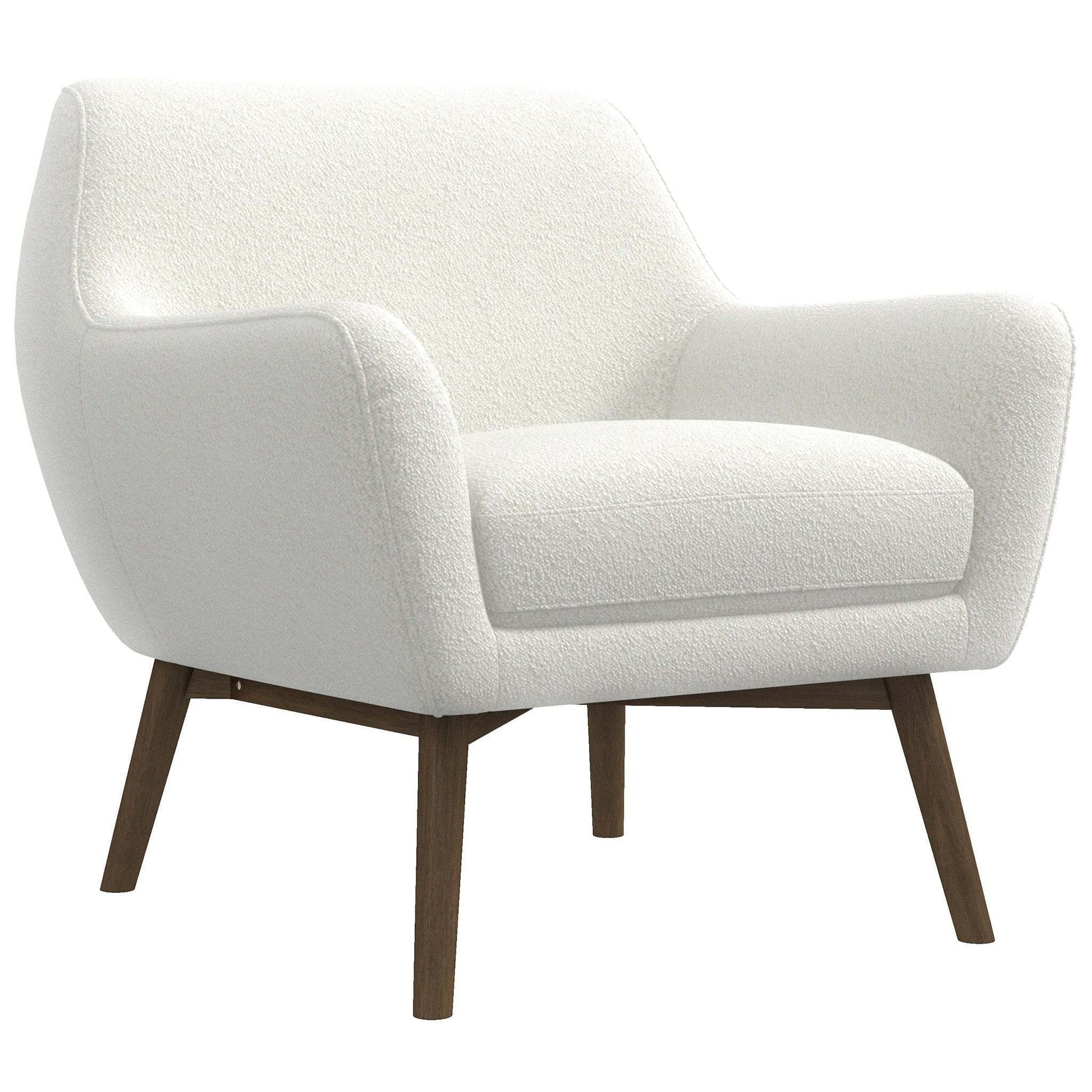 Modern white accent armchair with wooden legs, FredCo International furniture