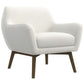 Modern white accent armchair with wooden legs, FredCo International furniture