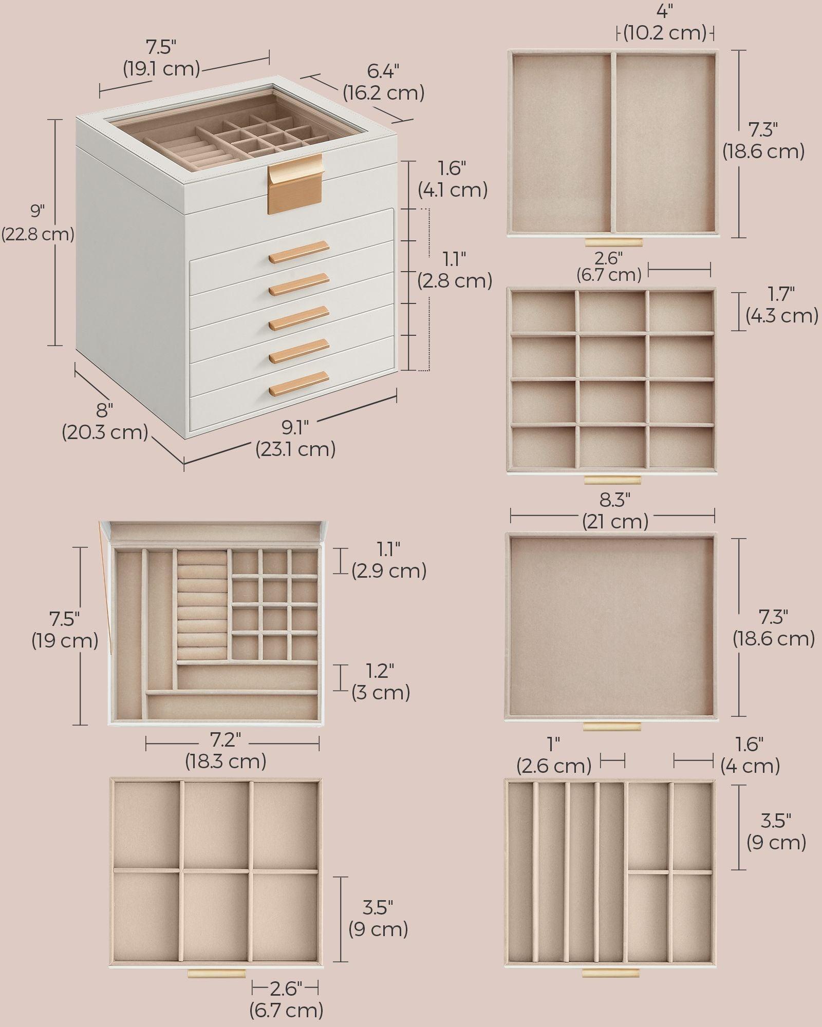 6-Layer Jewelry Box with Lid Cloud White and Gold Color FredCo