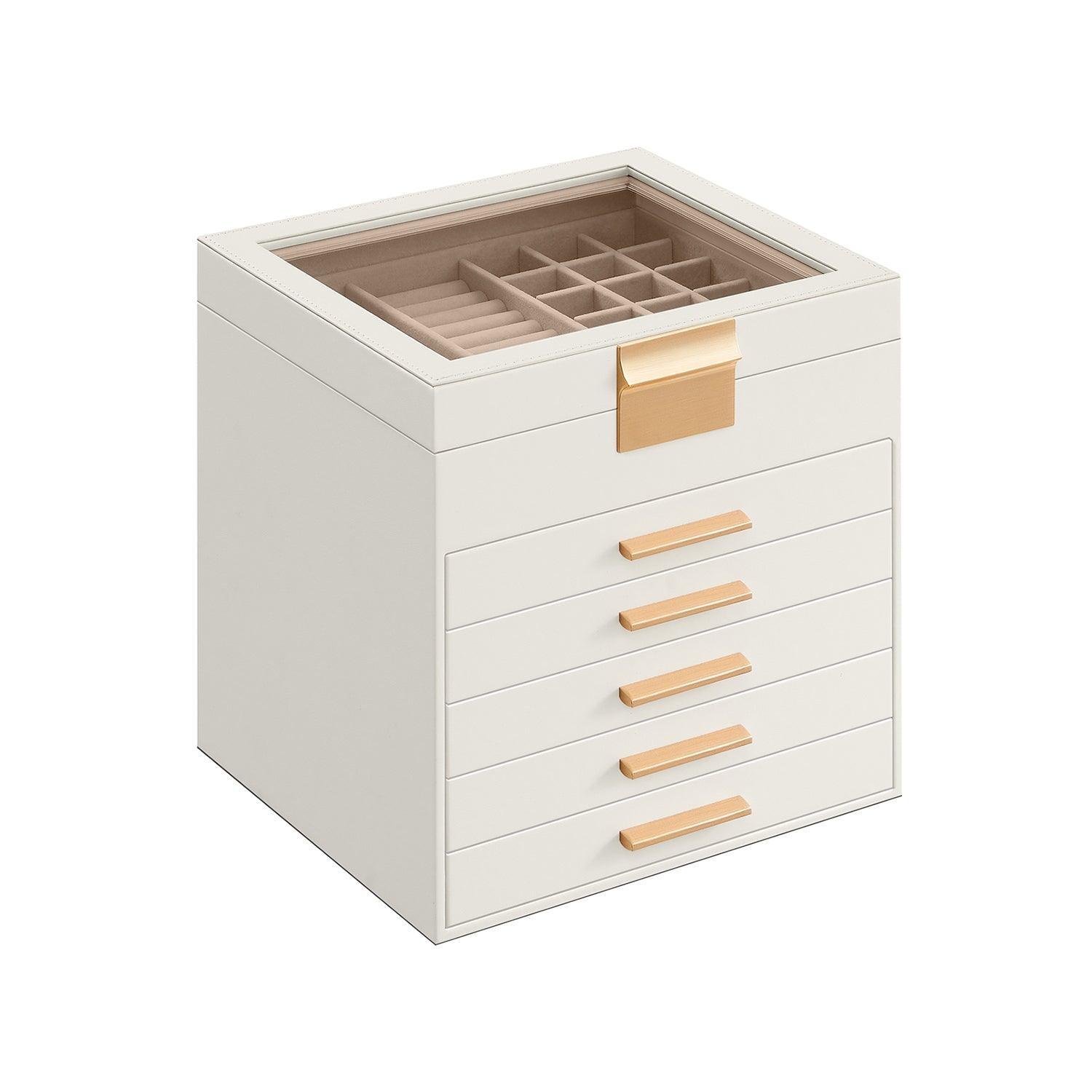 6-Layer Jewelry Box with Lid Cloud White and Gold Color FredCo