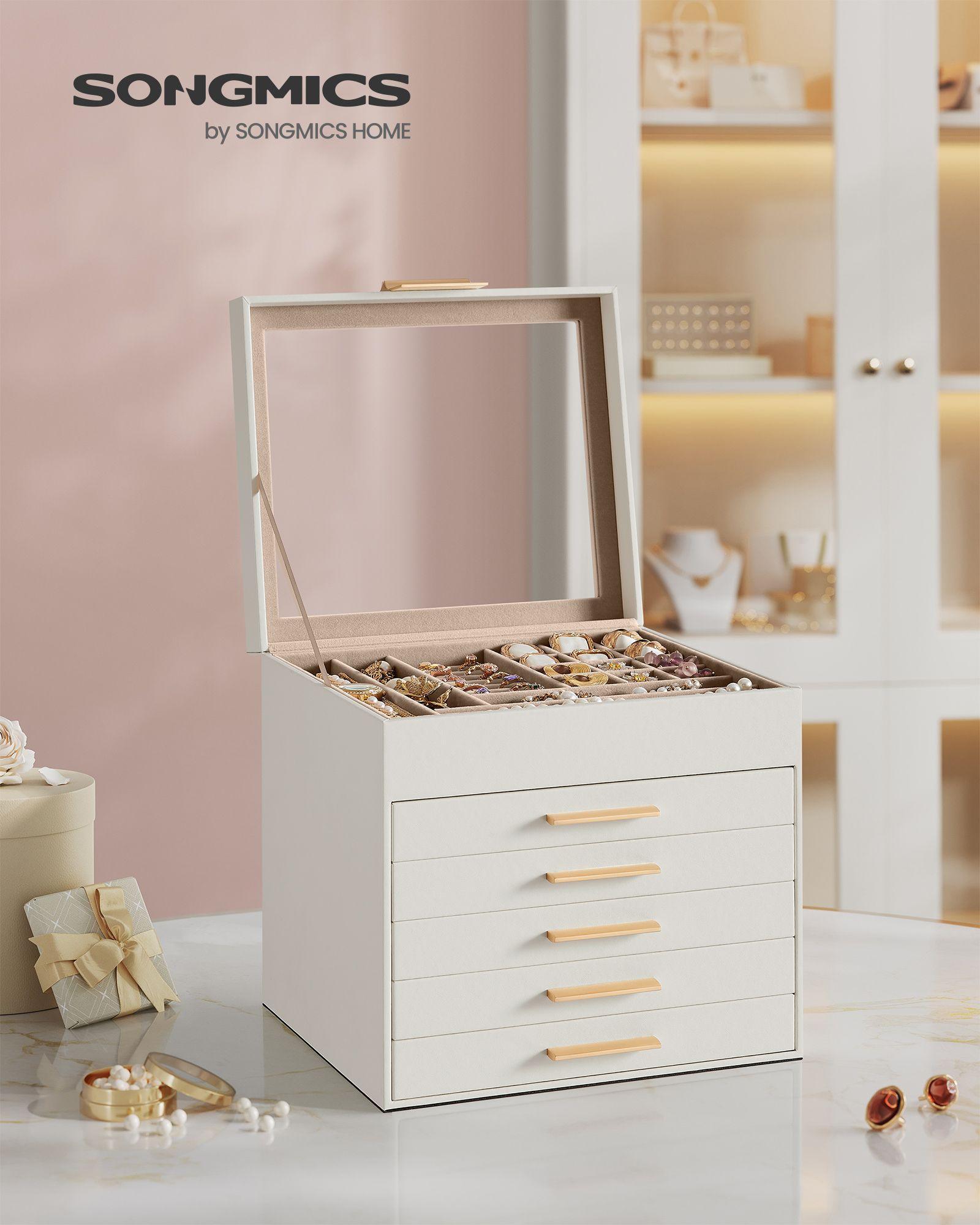 6-Layer Jewelry Box with Lid Cloud White and Gold Color FredCo