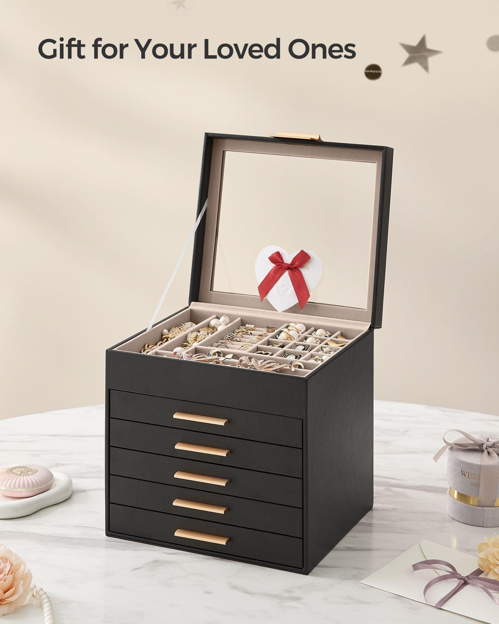6-Layer Jewelry Box with Lid Graphite Black and Gold Color FredCo