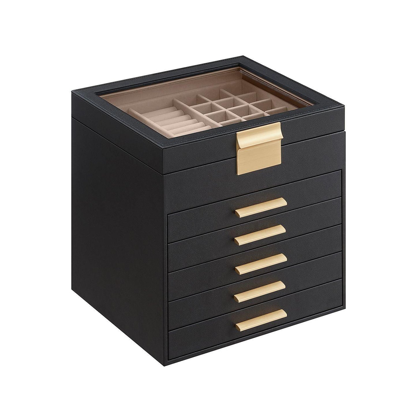 6-Layer Jewelry Box with Lid Graphite Black and Gold Color FredCo
