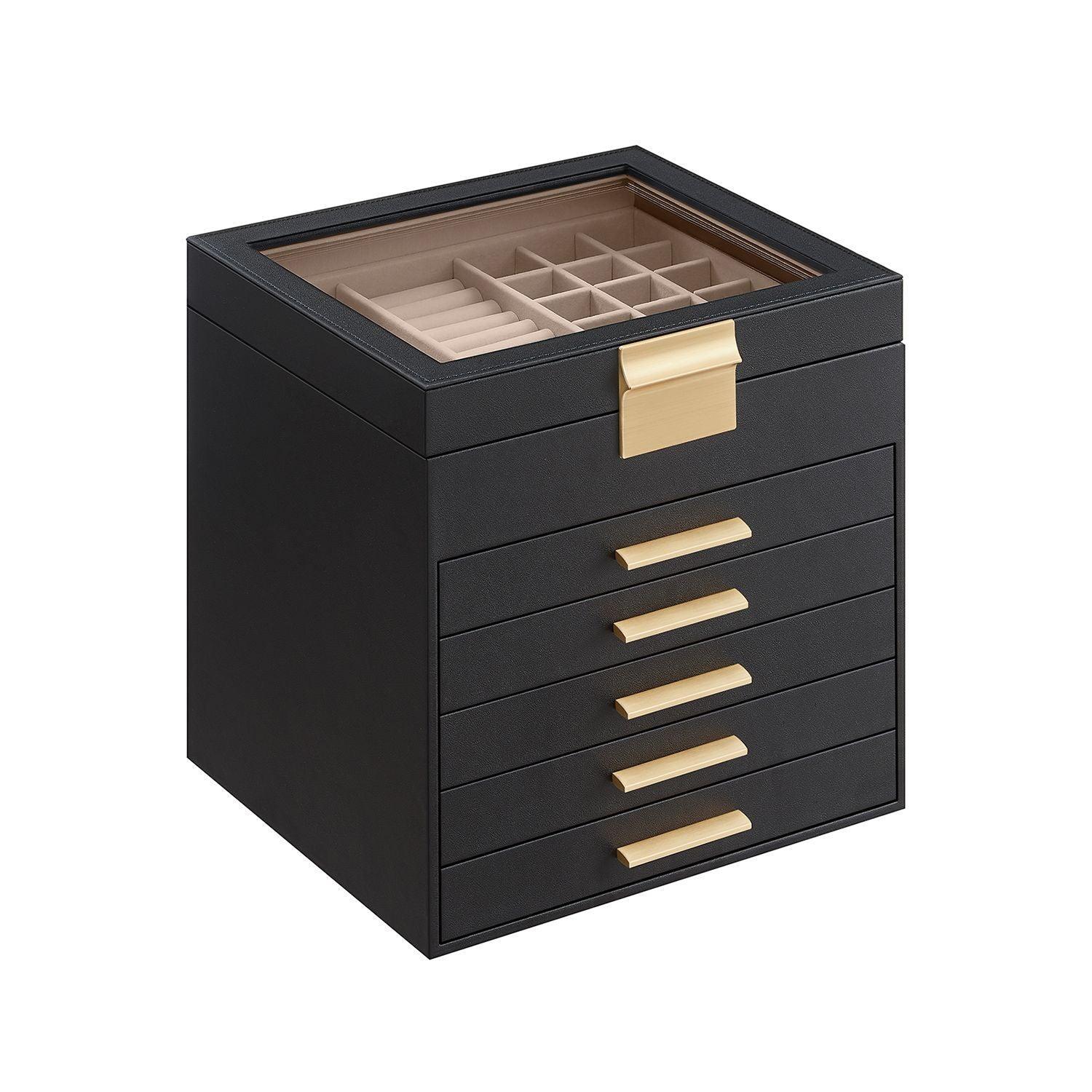 6-Layer Jewelry Box with Lid Graphite Black and Gold Color FredCo