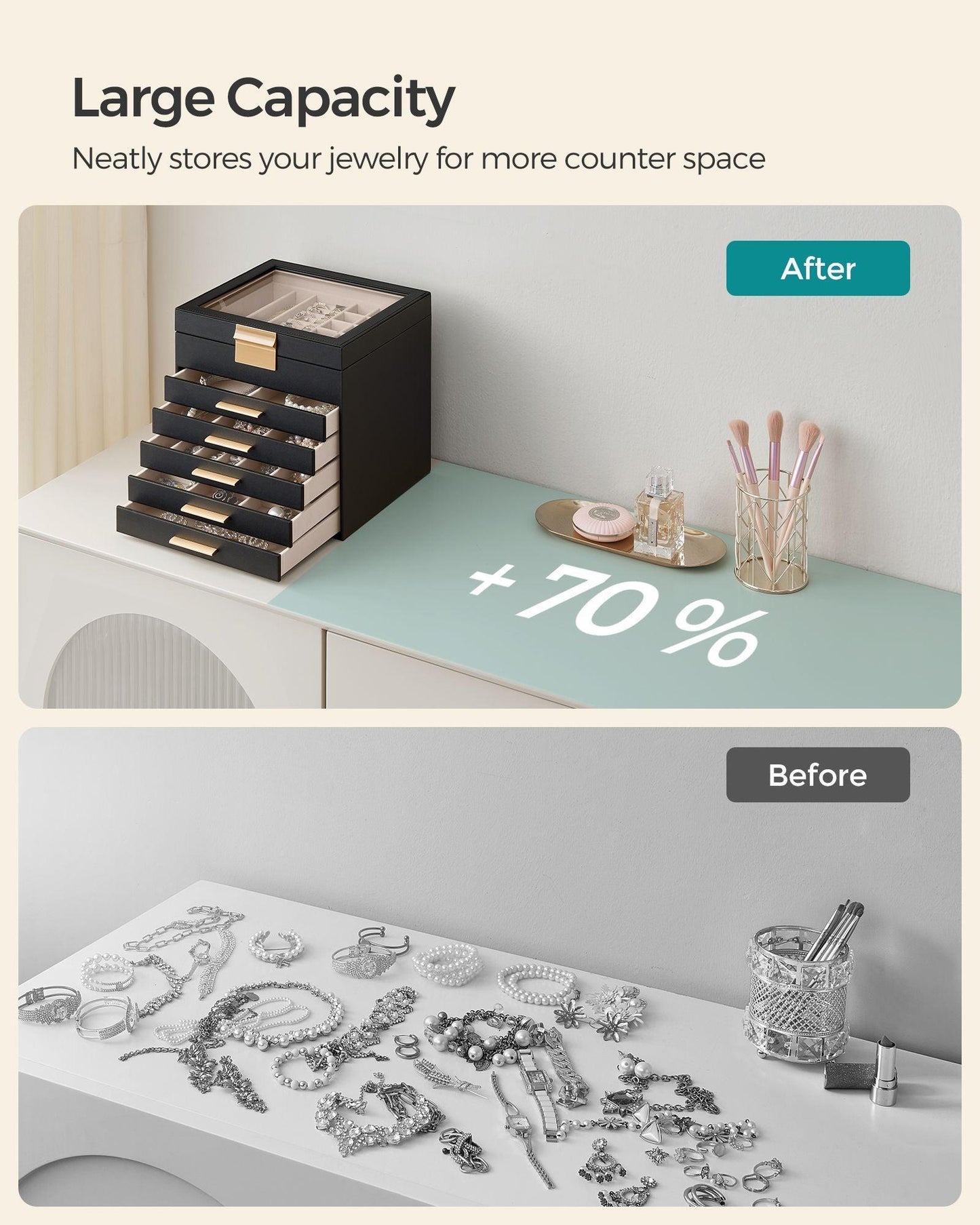 6-Layer Jewelry Box with Lid Graphite Black and Gold Color FredCo