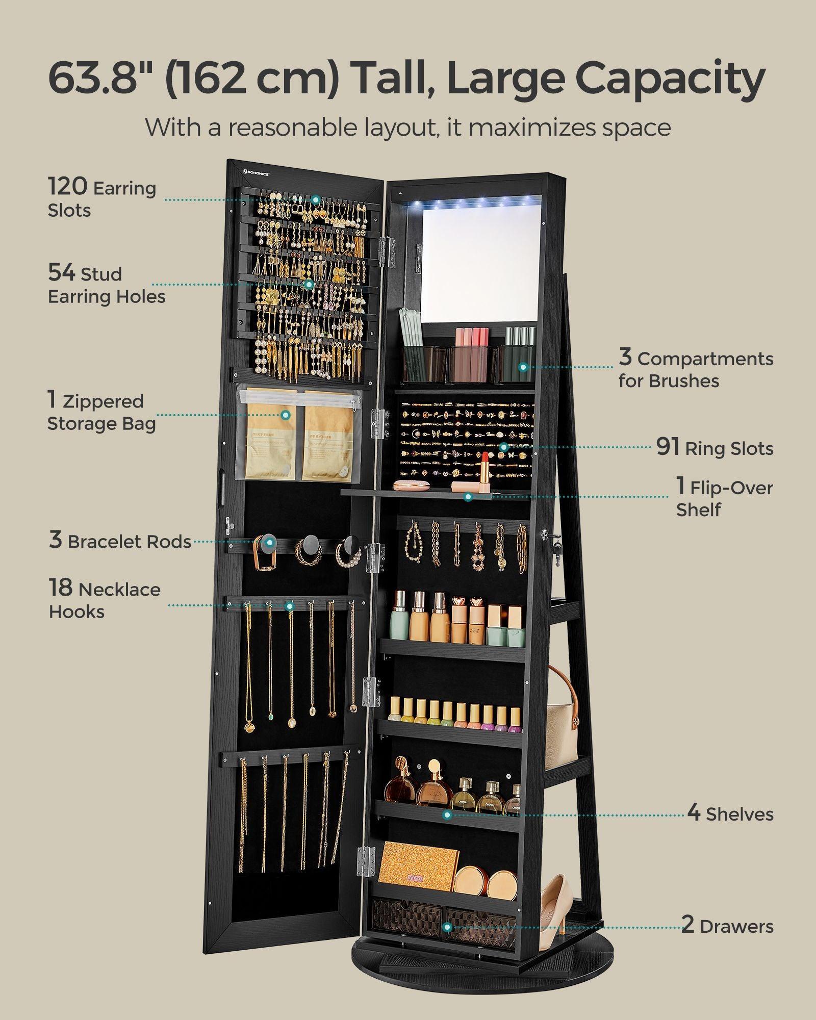 6 LEDs Lockable Mirror Jewelry Cabinet FredCo