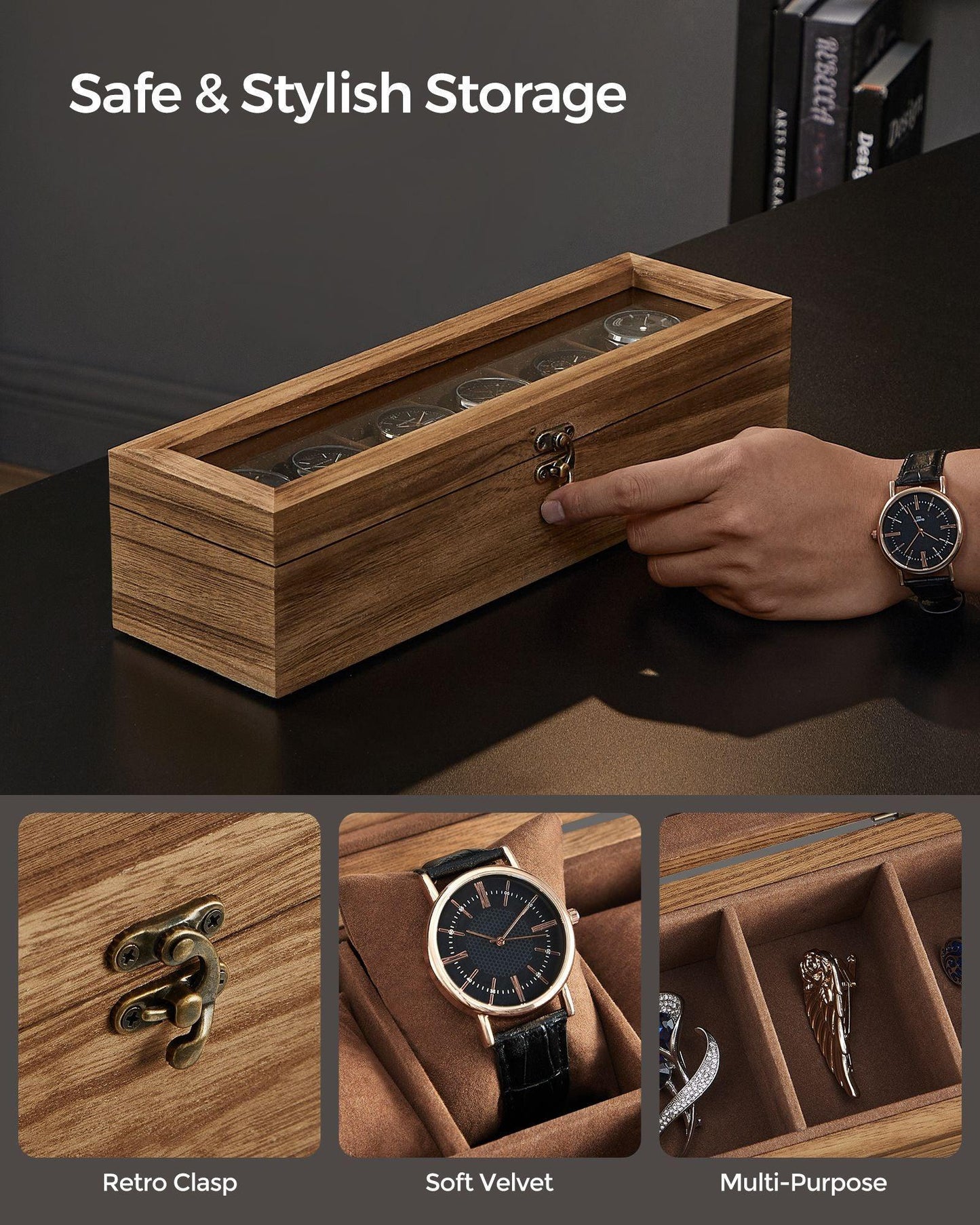 6-Slot Watch Case with Glass Lid FredCo
