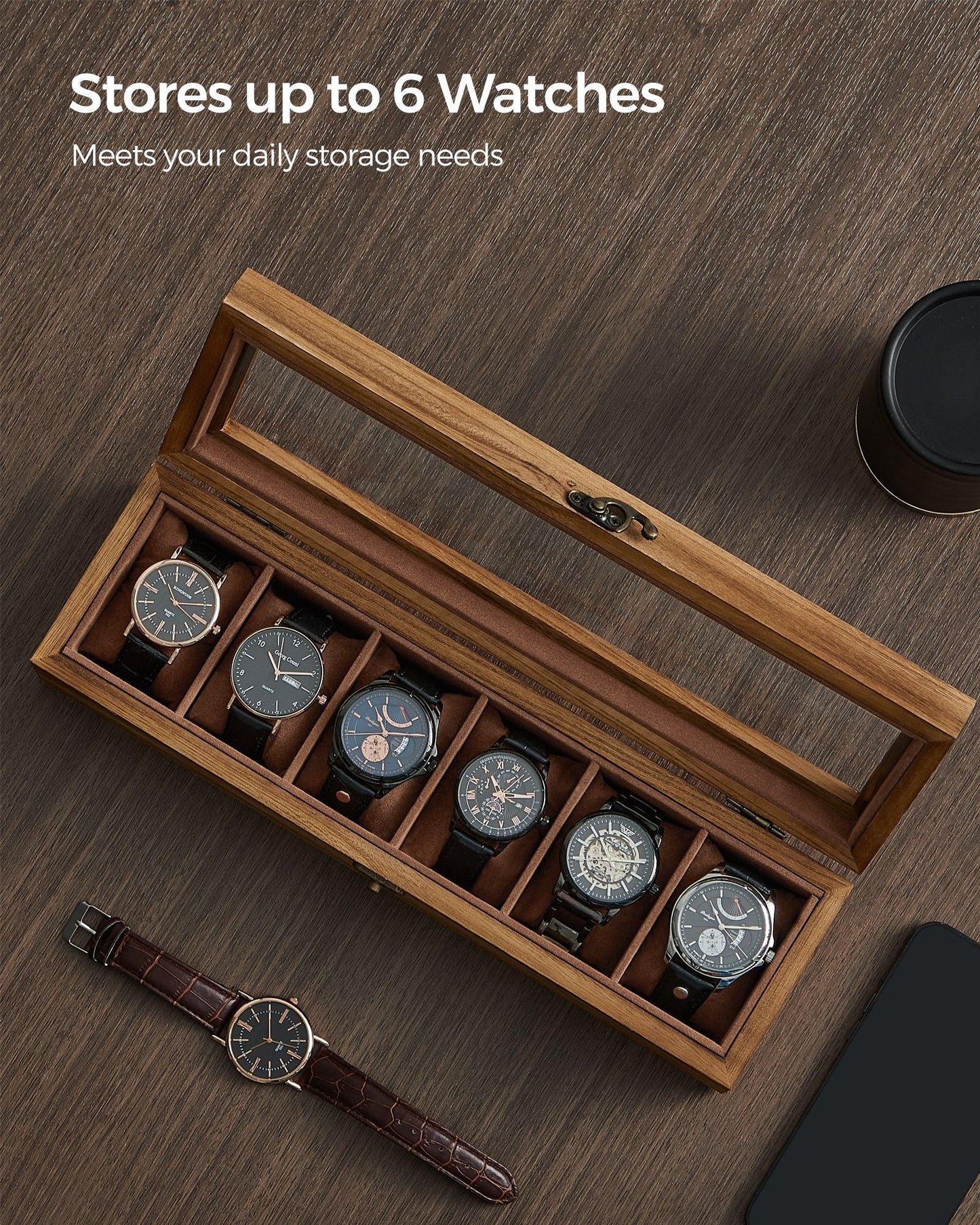 6-Slot Watch Case with Glass Lid FredCo