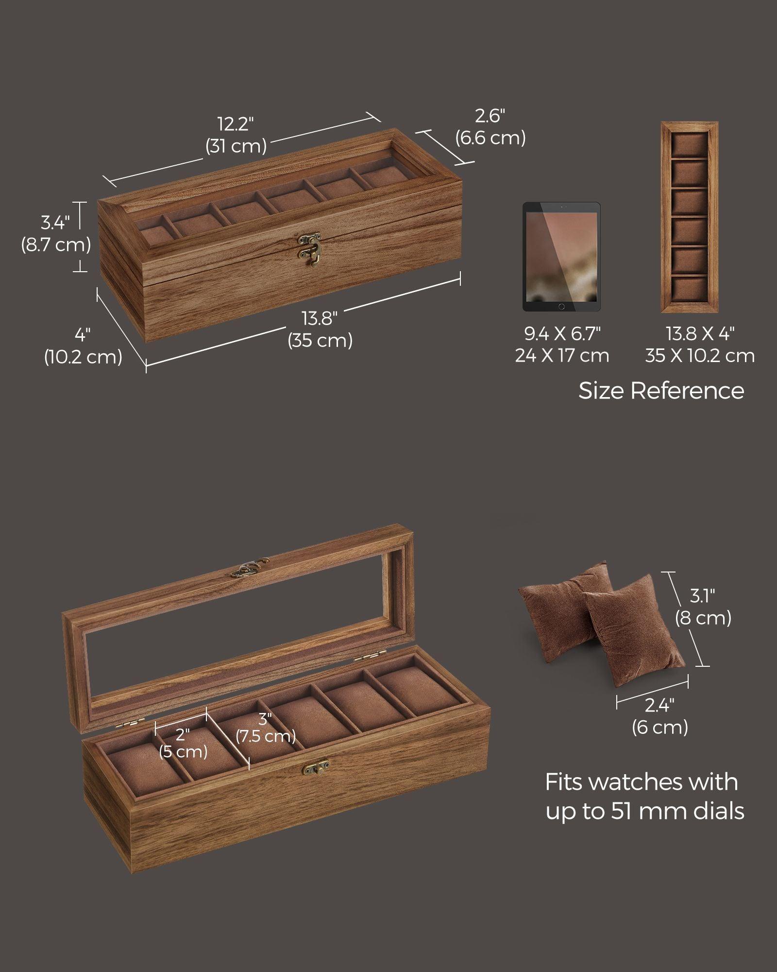 6-Slot Watch Case with Glass Lid FredCo
