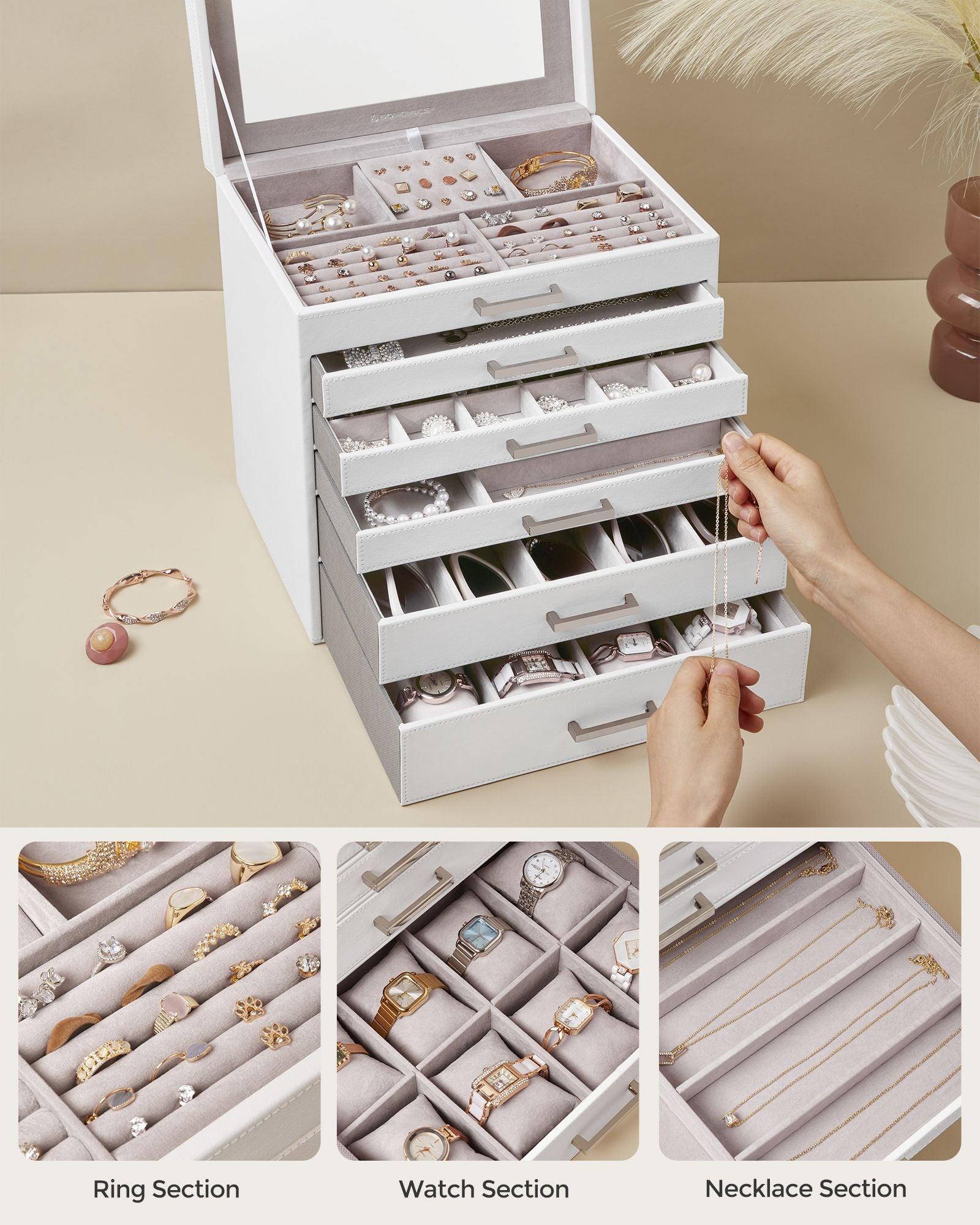 6-Tier JJewelry Box with Mirror FredCo