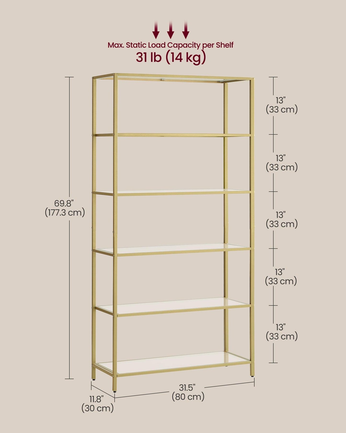 6-Tier Shelving Metallic Gold FredCo