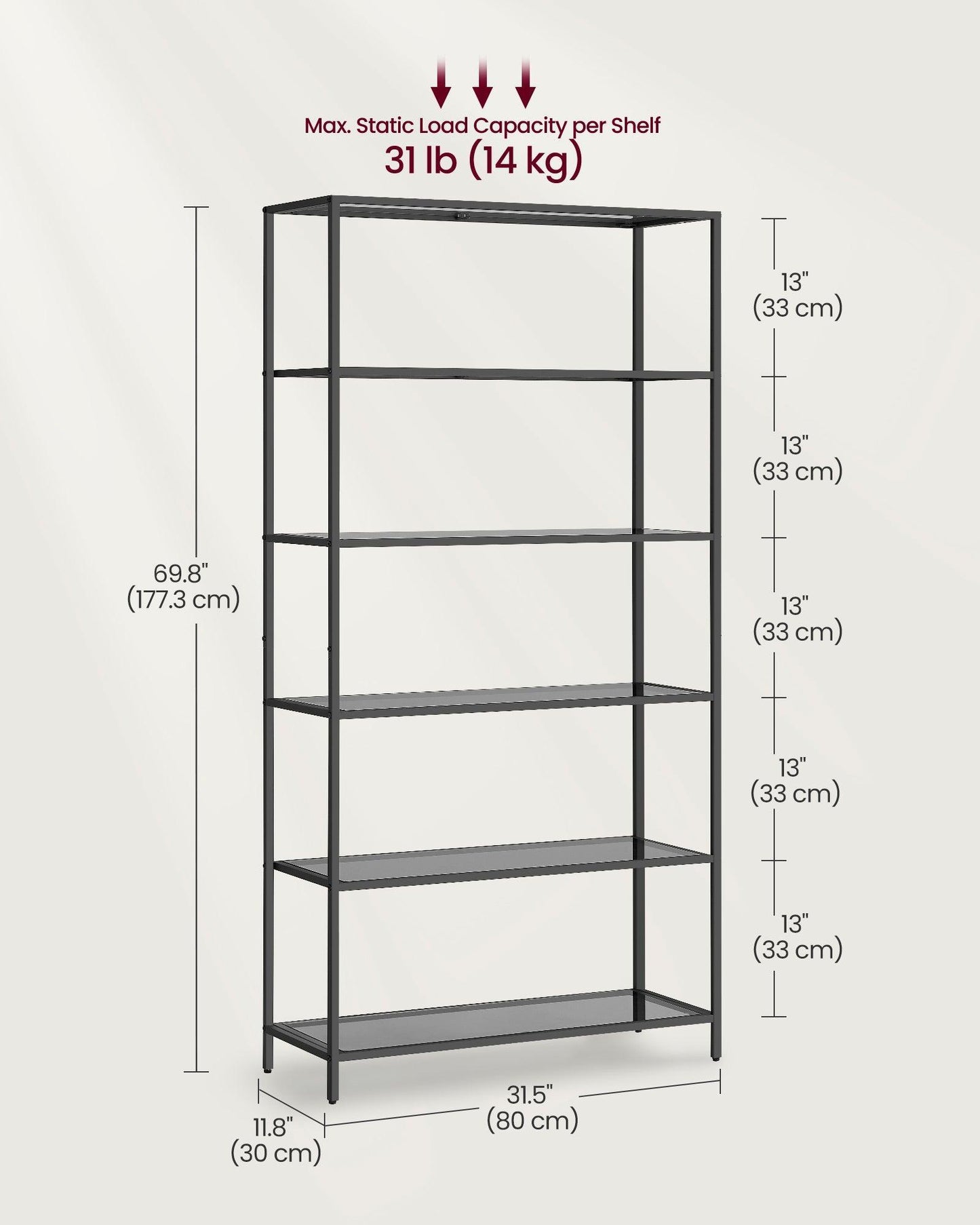 6-Tier Shelving Unit Ink Black and Slate Gray FredCo