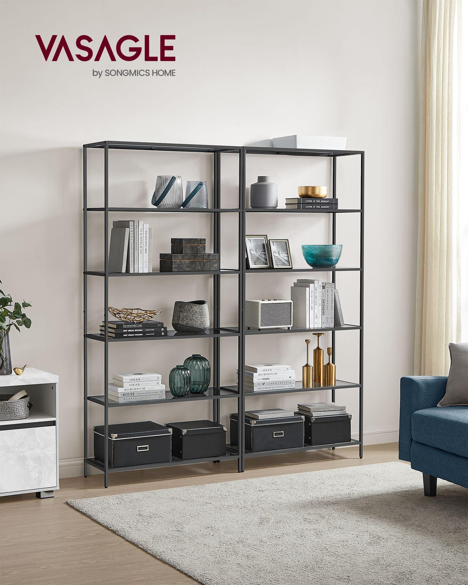 6-Tier Shelving Unit Ink Black and Slate Gray FredCo