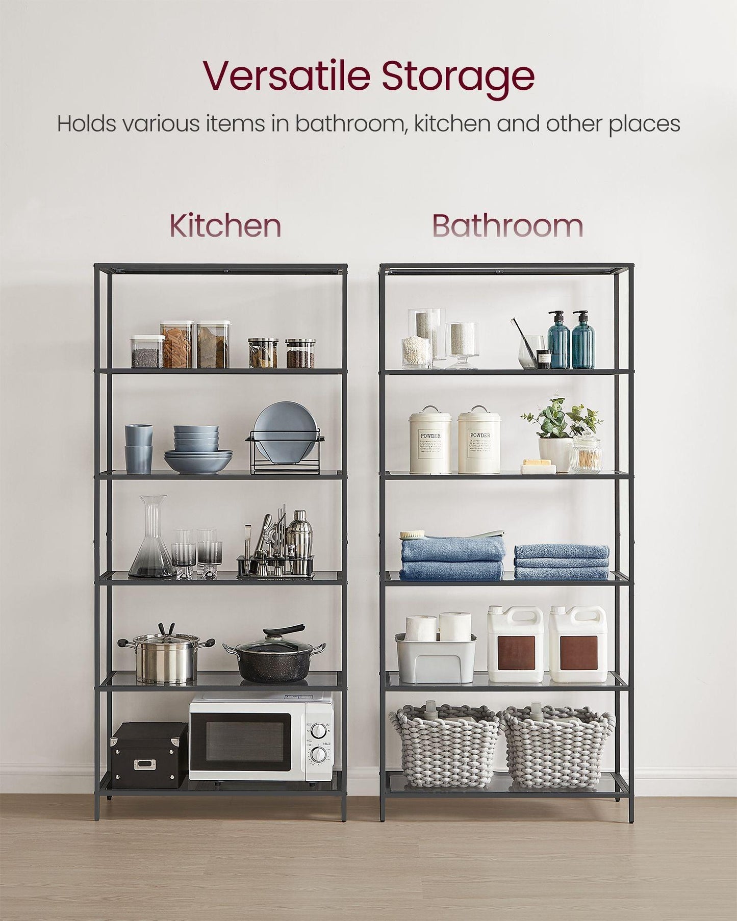 6-Tier Shelving Unit Ink Black and Slate Gray FredCo
