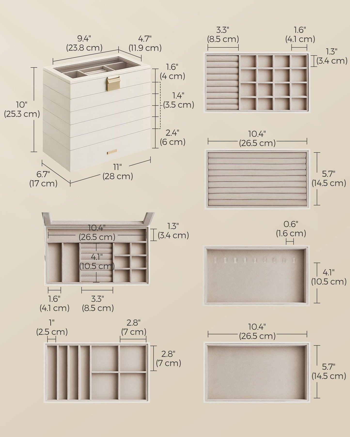 6-Tier Stackable Jewelry Trays Cloud White FredCo