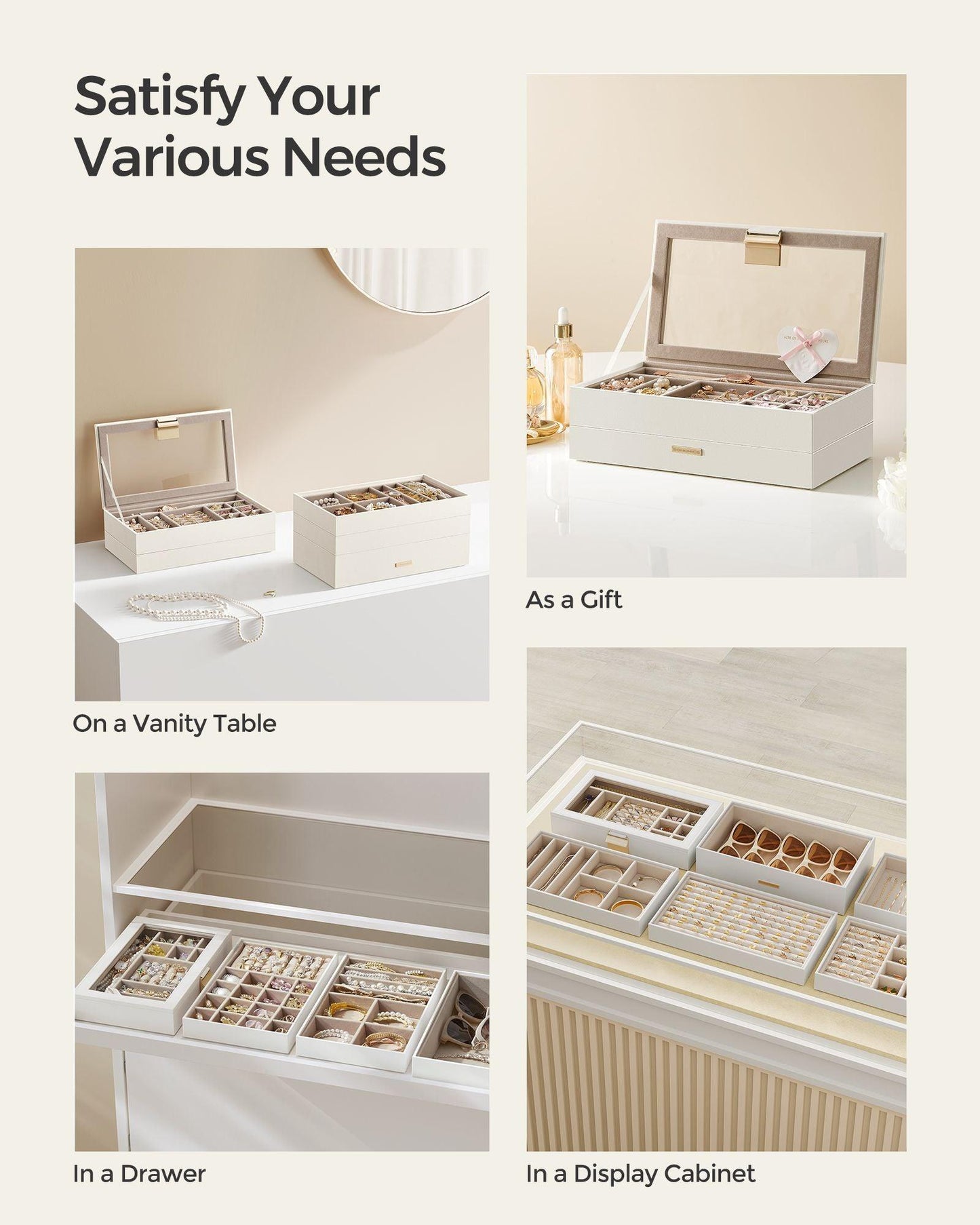 6-Tier Stackable Jewelry Trays Cloud White FredCo