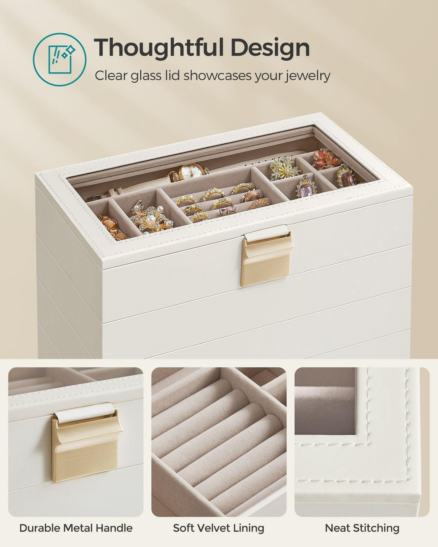 6-Tier Stackable Jewelry Trays Cloud White FredCo