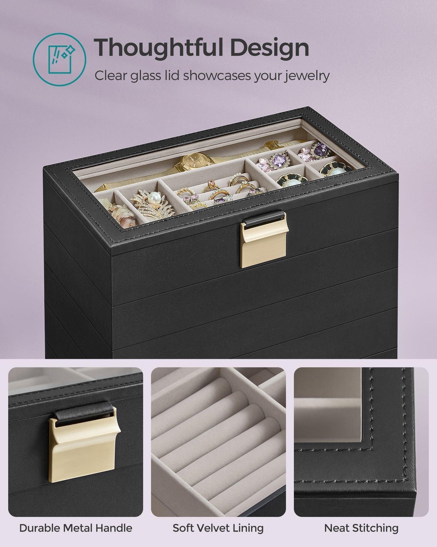6-Tier Stackable Jewelry Trays Ink Black FredCo