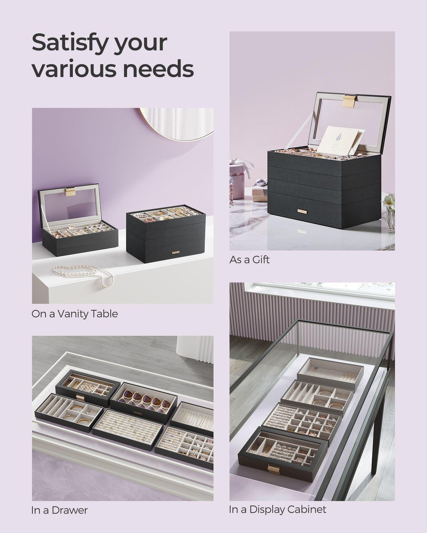 6-Tier Stackable Jewelry Trays Ink Black FredCo