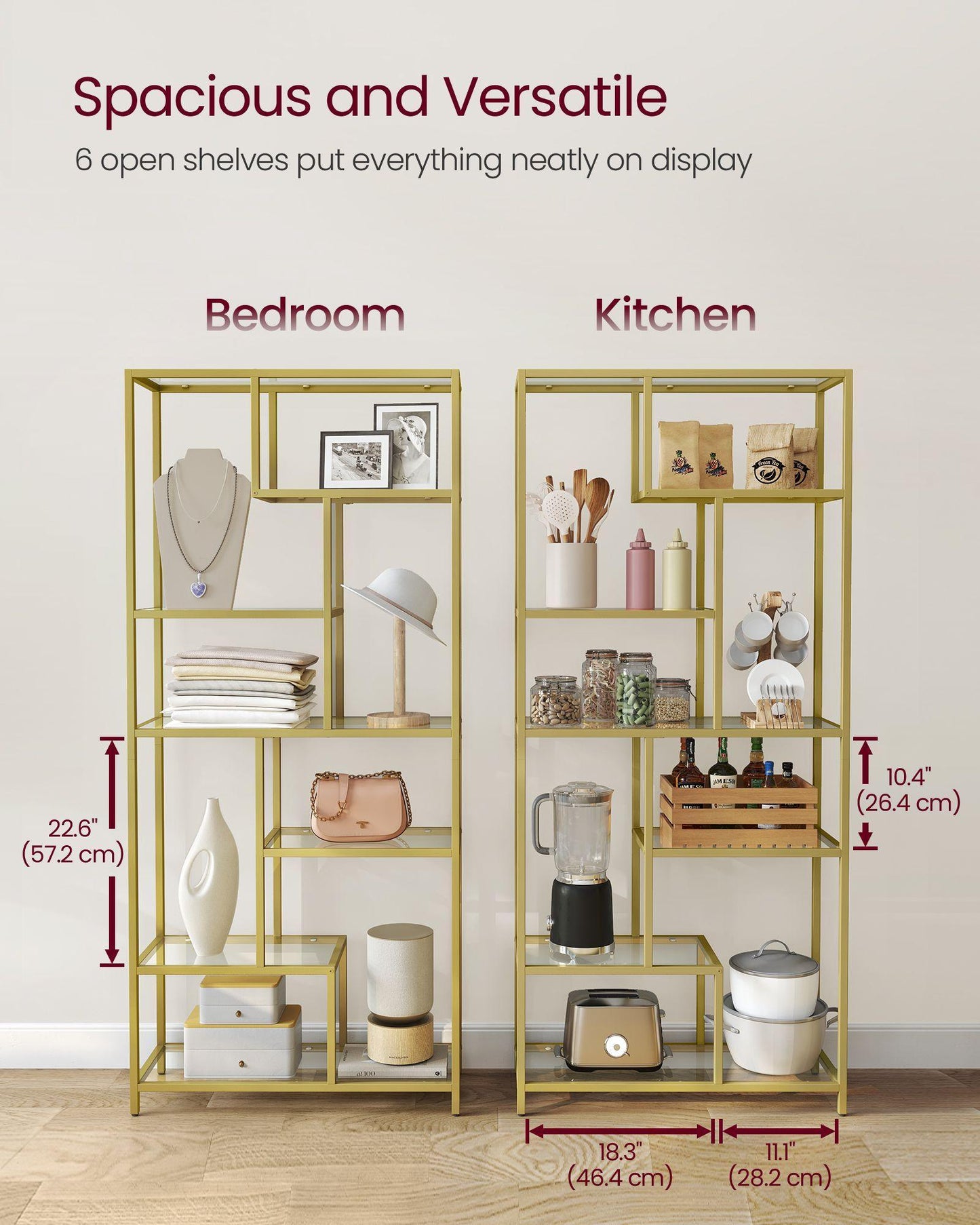 6-Tier Tall Bookshelf with Tempered Glass Shelves FredCo
