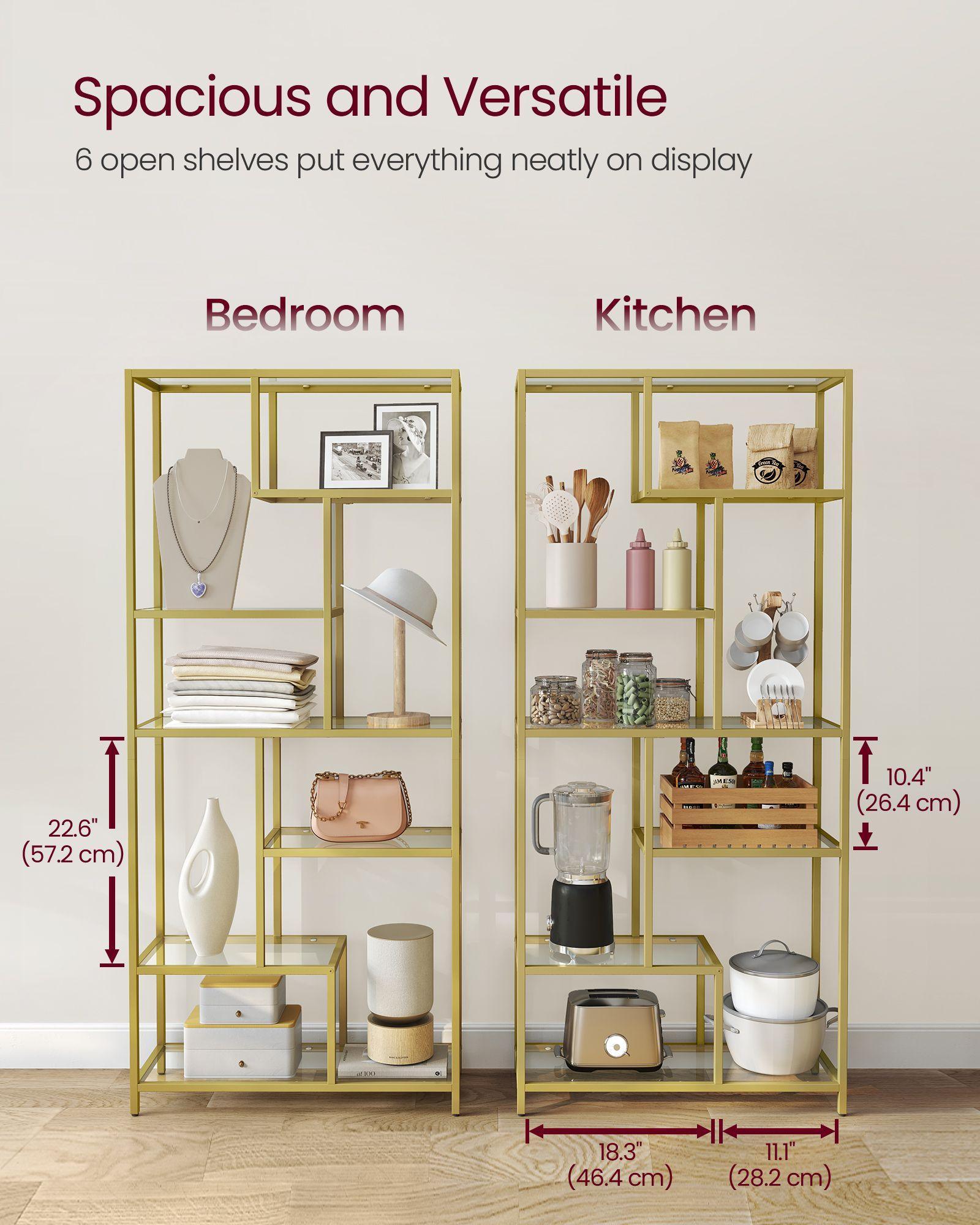6-Tier Tall Bookshelf with Tempered Glass Shelves FredCo