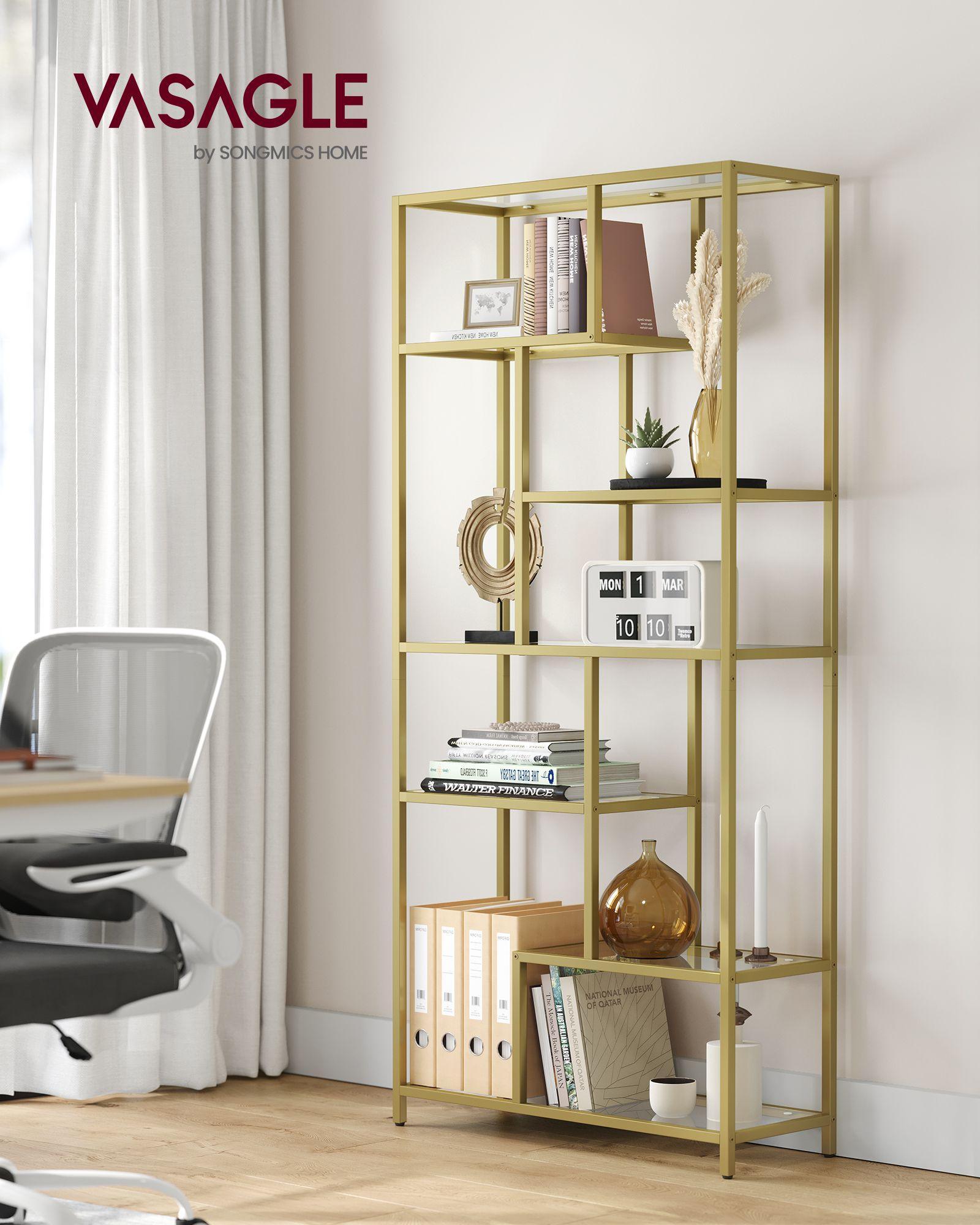 6-Tier Tall Bookshelf with Tempered Glass Shelves FredCo