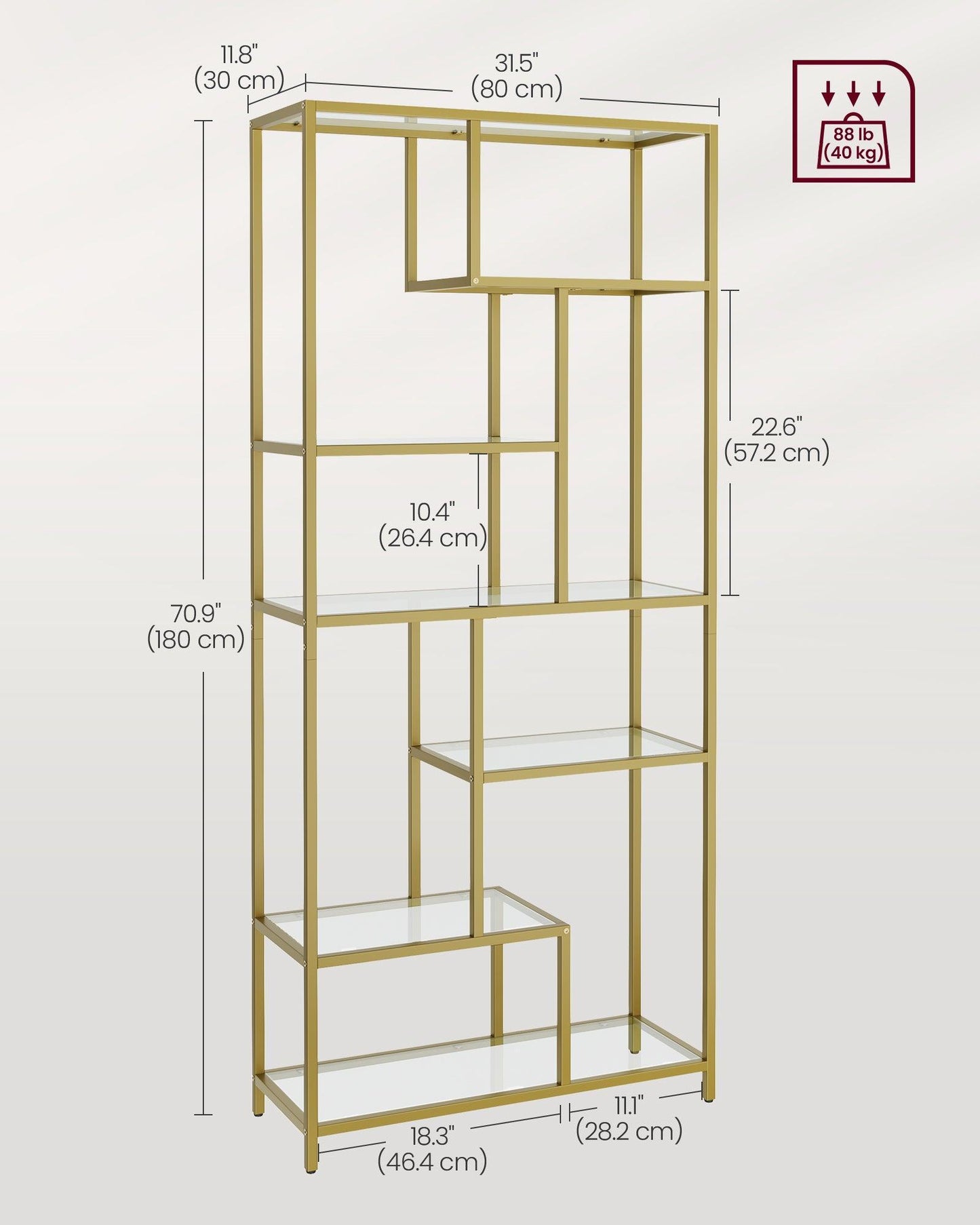 6-Tier Tall Bookshelf with Tempered Glass Shelves FredCo