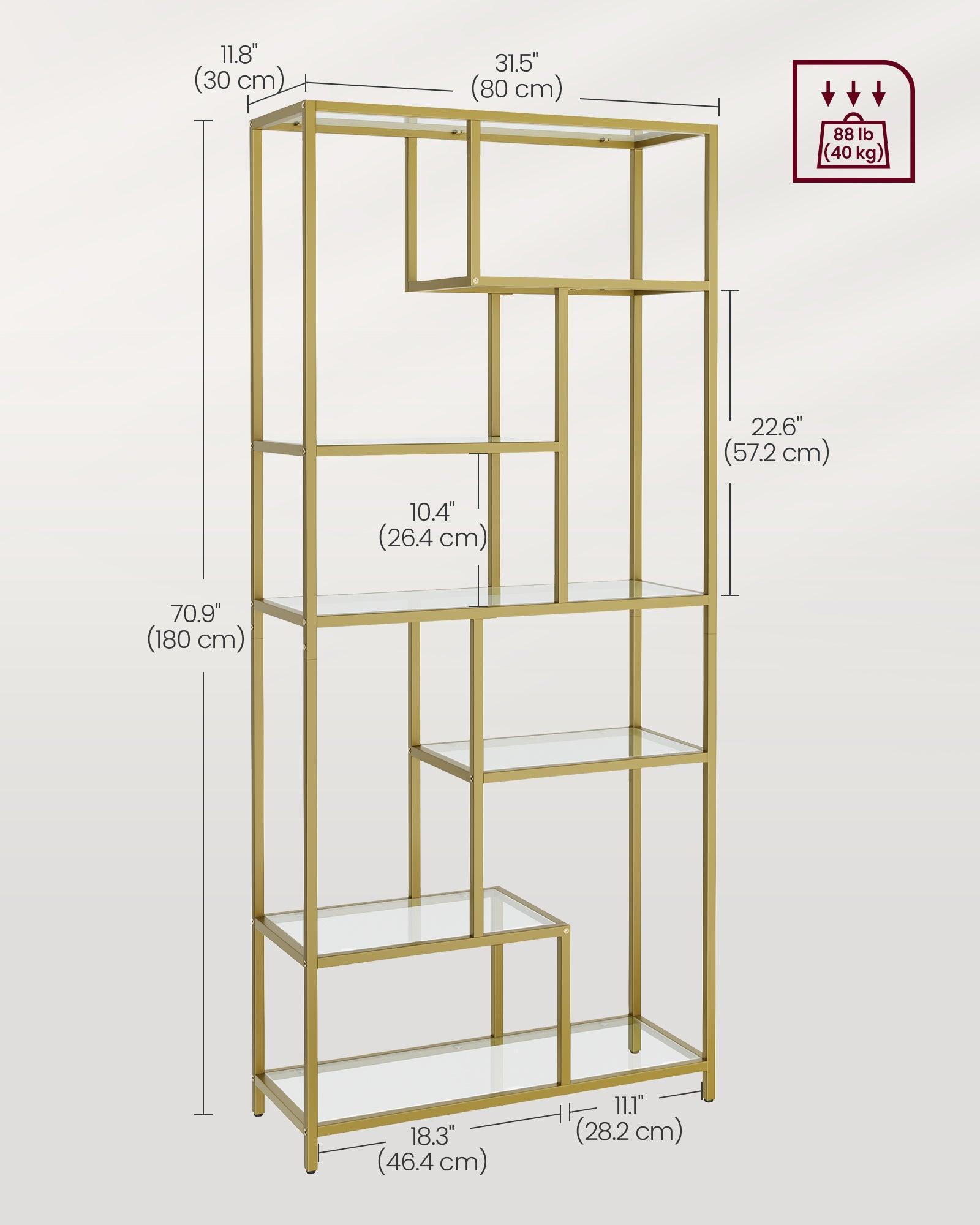 6-Tier Tall Bookshelf with Tempered Glass Shelves FredCo