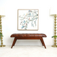 Maja Mid Century Modern Tan Leather Bench with Solid Wood Frame and Tapered Legs 17.7'H x 47.2'W x 15.7'D for Living Room Bedroom Waiting Room FredCo