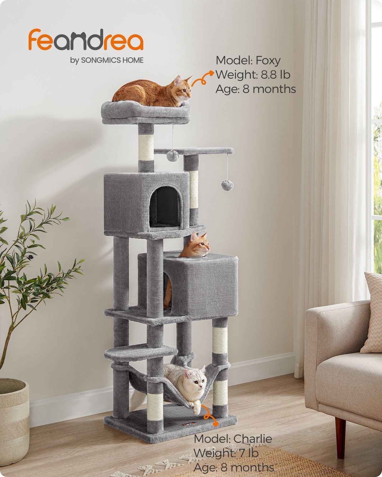 61-Inch Cat Tree Light Gray FredCo