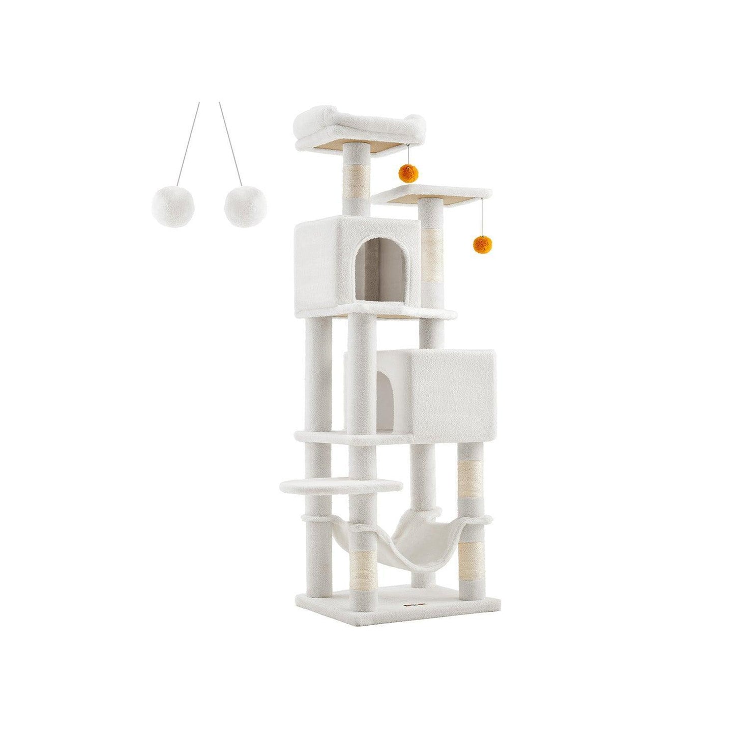 61" Tall Multi-Level Cat Tree with Scratching Posts Cream White FredCo