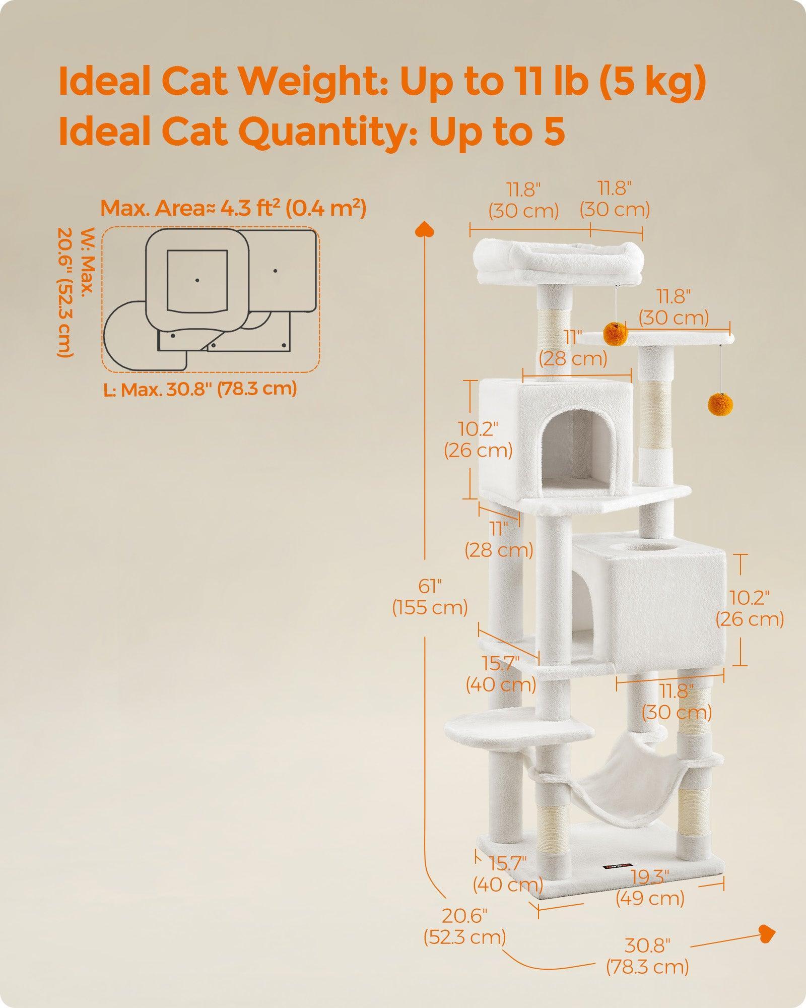 61" Tall Multi-Level Cat Tree with Scratching Posts Cream White FredCo