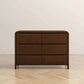 Modern dark wood dresser with six drawers on light herringbone floor, FredCo International furniture