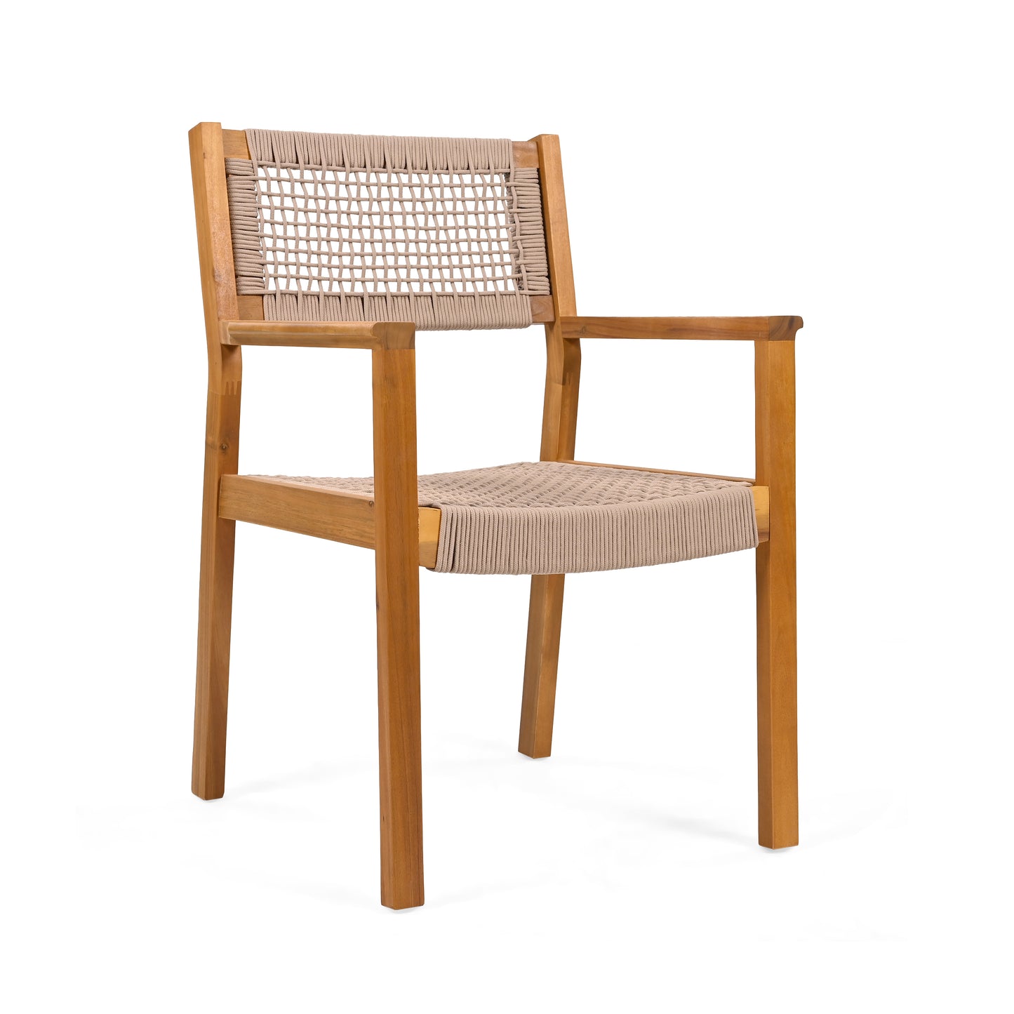 Outdoor Dining Chair Set of 2, Patio Chairs, Teak Acacia Wood, Light Brown Rope FredCo