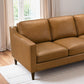 Cooper Mid Century Modern Tan Leather Sofa with Easy Maintenance and Solid Wood Frame FredCo