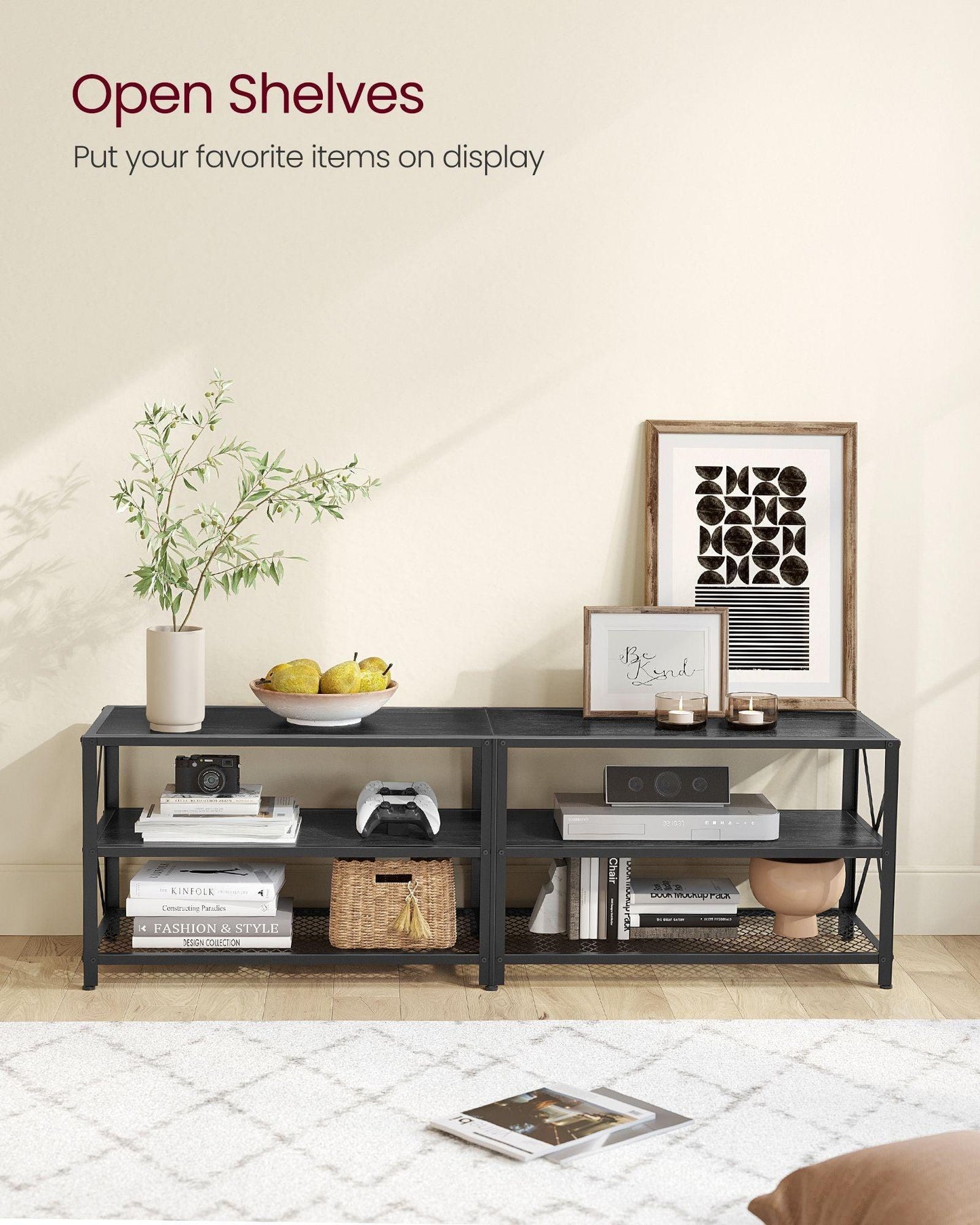 63'' TV Stand with Storage Shelves FredCo