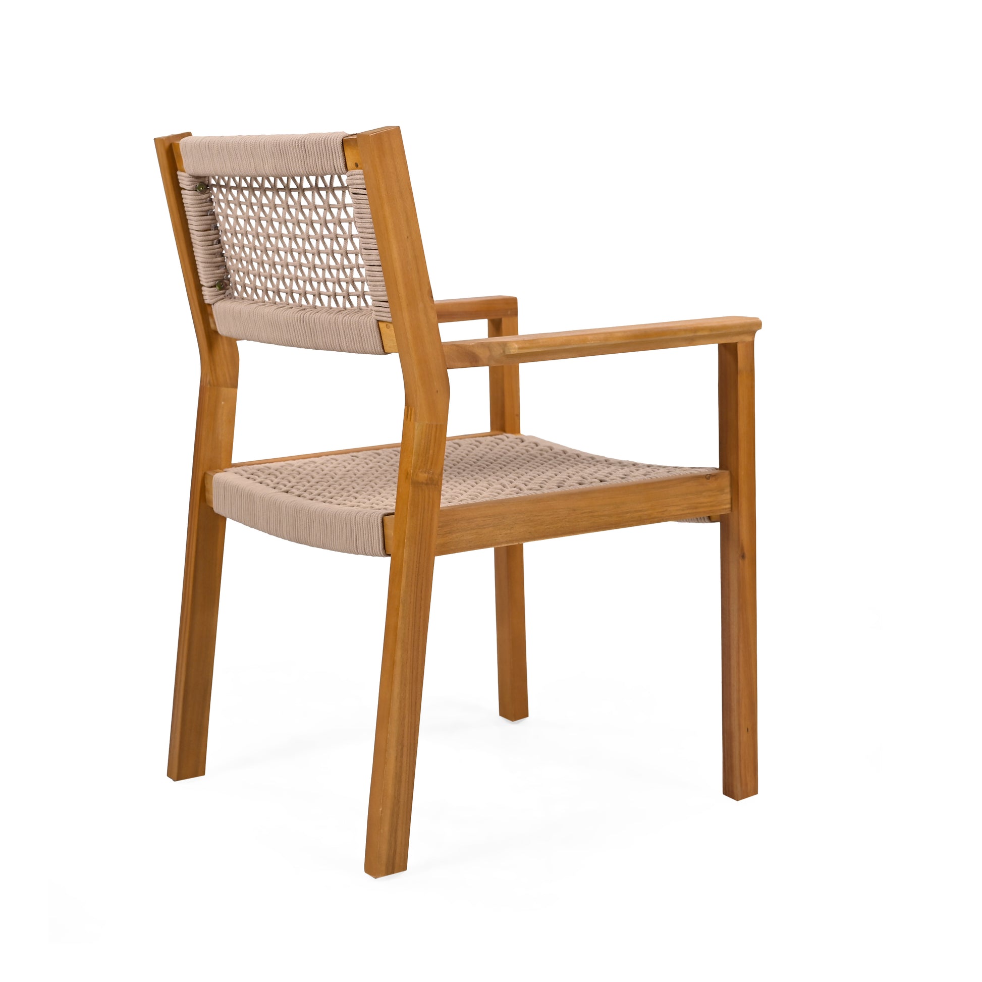 Outdoor Dining Chair Set of 2, Patio Chairs, Teak Acacia Wood, Light Brown Rope FredCo