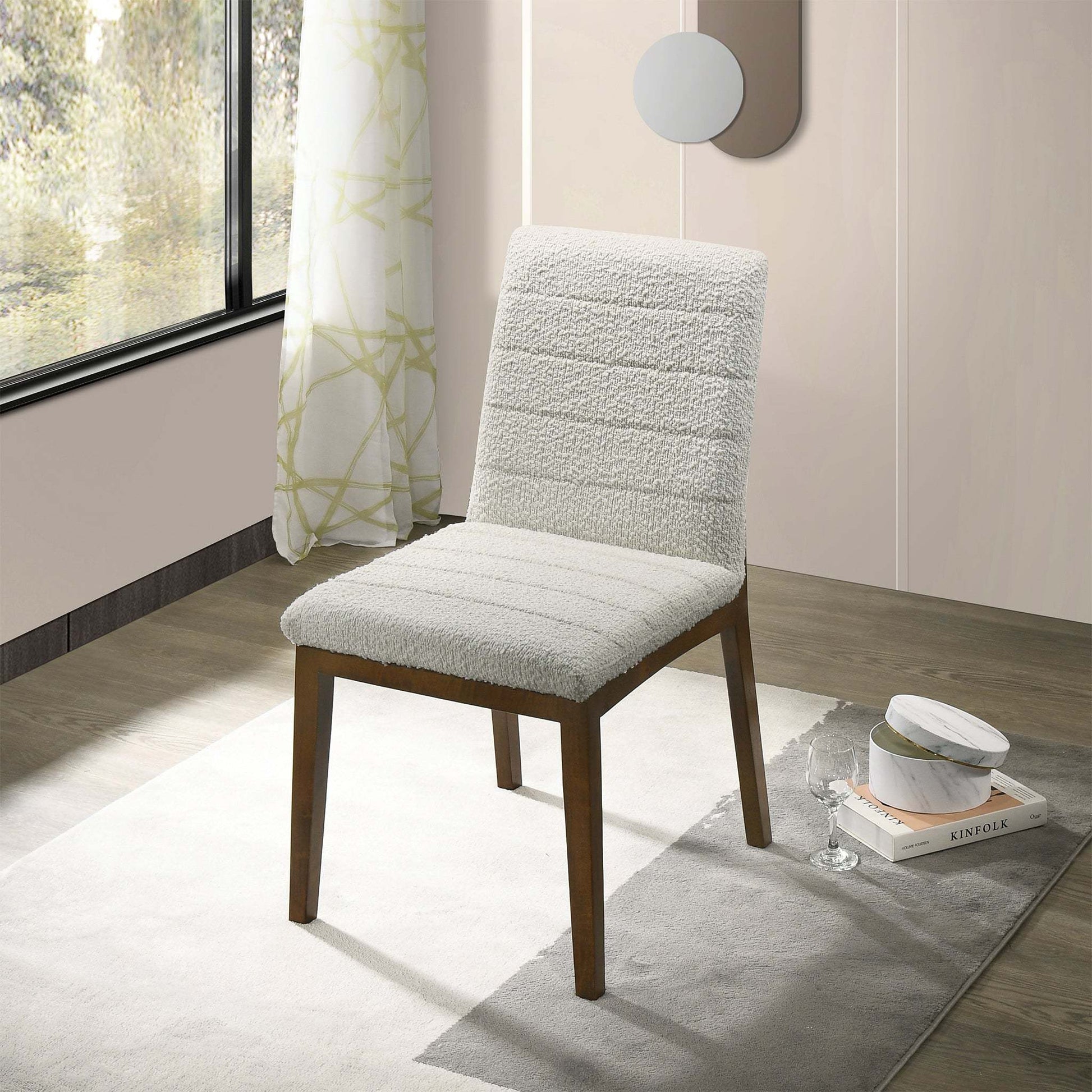 Ines Modern White Boucle Dining Chair (Set of 2) with Solid Wood Base and Foam Padding 35.8'H x 18.9'W x 24'D FredCo