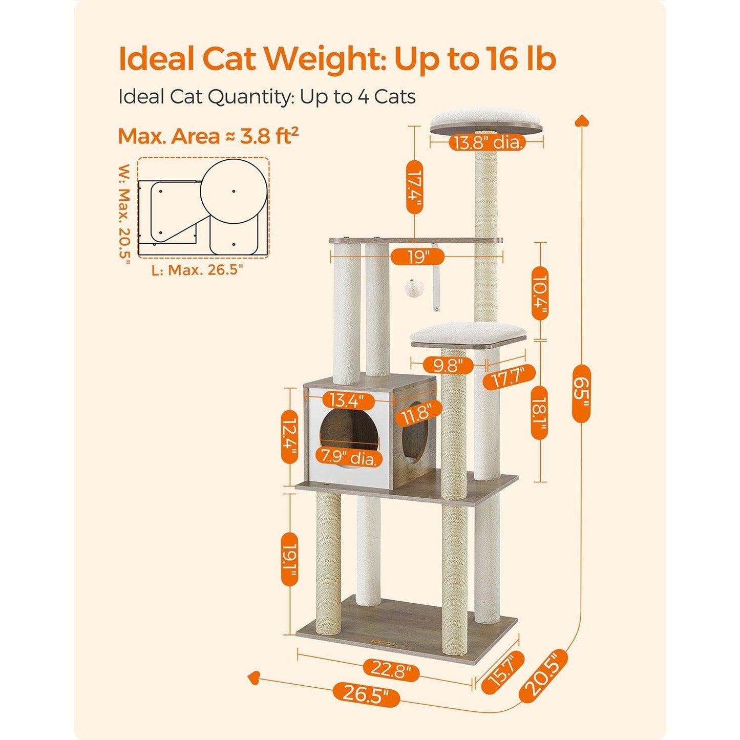 65-Inch Modern Cat Tower FredCo
