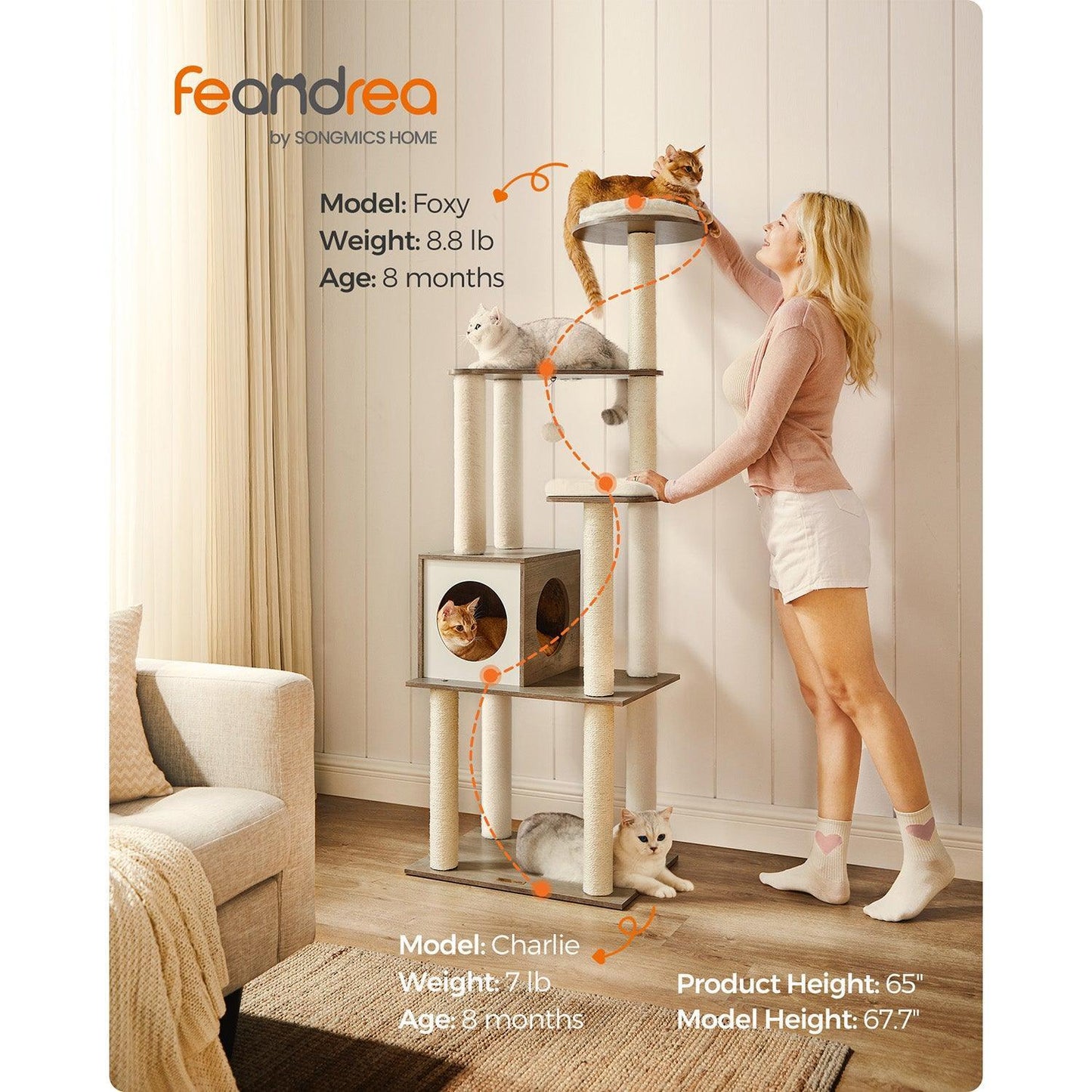65-Inch Modern Cat Tower FredCo