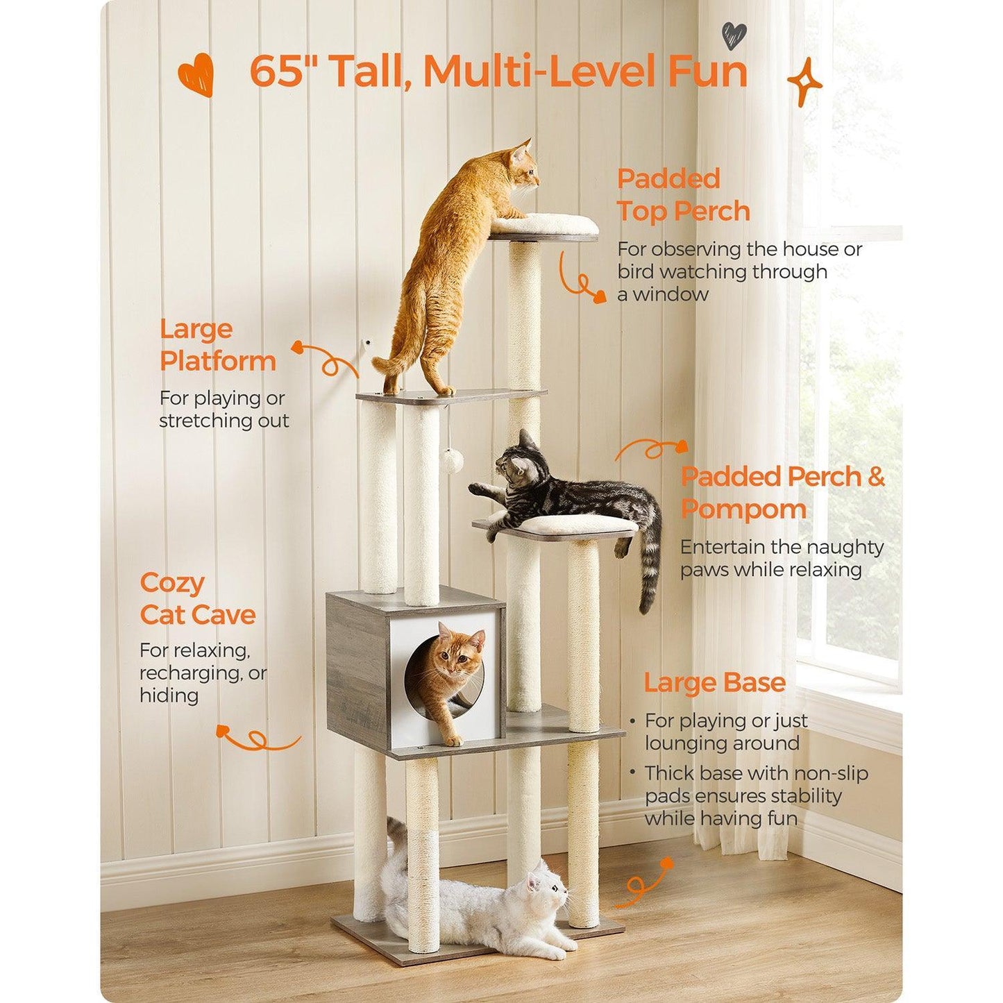 65-Inch Modern Cat Tower FredCo