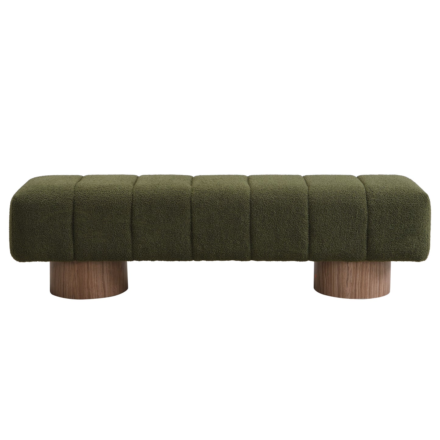 Upholstered Dining Bench for Dining Room, No-Assembly End of Bed Entryway Bench Ottoman for Bedroom Living Room, Green Boucle Fabric Stool Top Wood Leg 300 LBS Weight Capacity FredCo