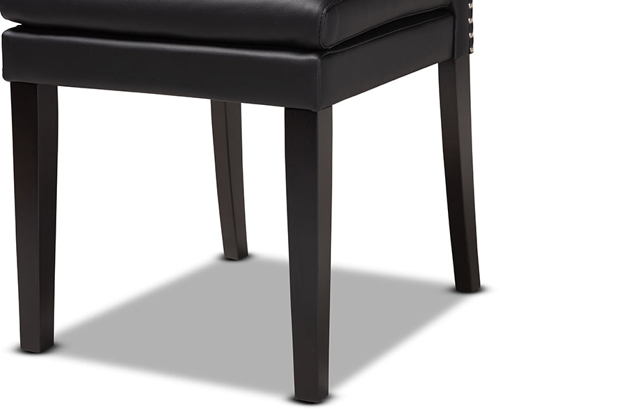 Baxton Studio Dylin Modern and Contemporary Black Faux Leather Upholstered and Dark Brown Finished Wood 7-Piece Dining Set