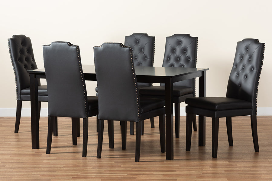 Baxton Studio Dylin Modern and Contemporary Black Faux Leather Upholstered and Dark Brown Finished Wood 7-Piece Dining Set