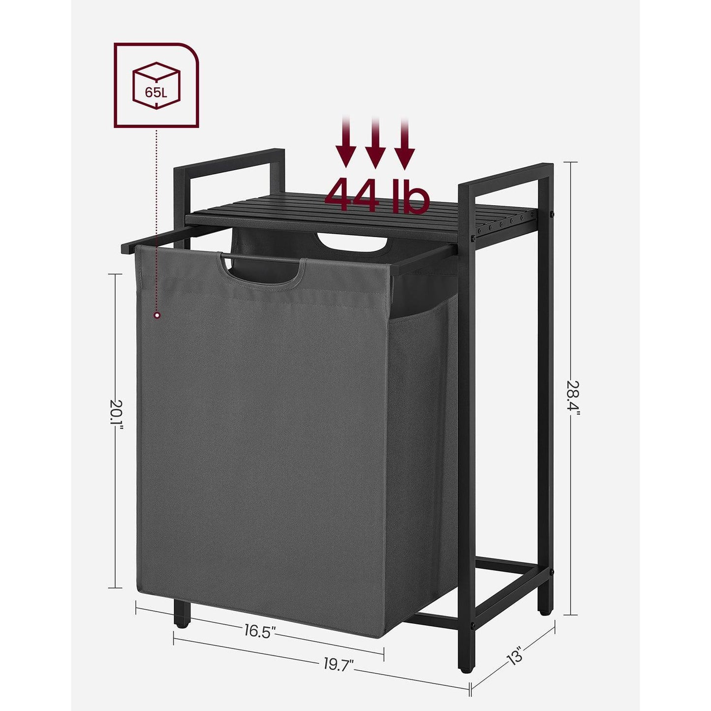 65L Laundry Hamper Black and Gray FredCo
