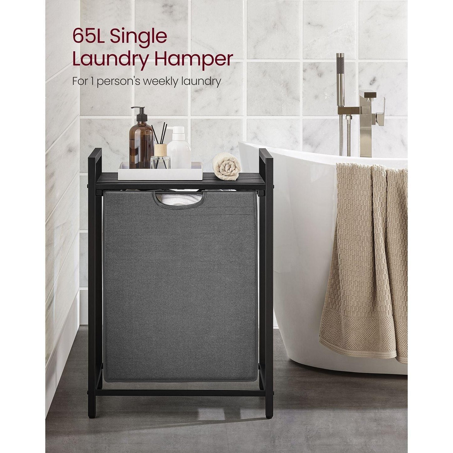 65L Laundry Hamper Black and Gray FredCo