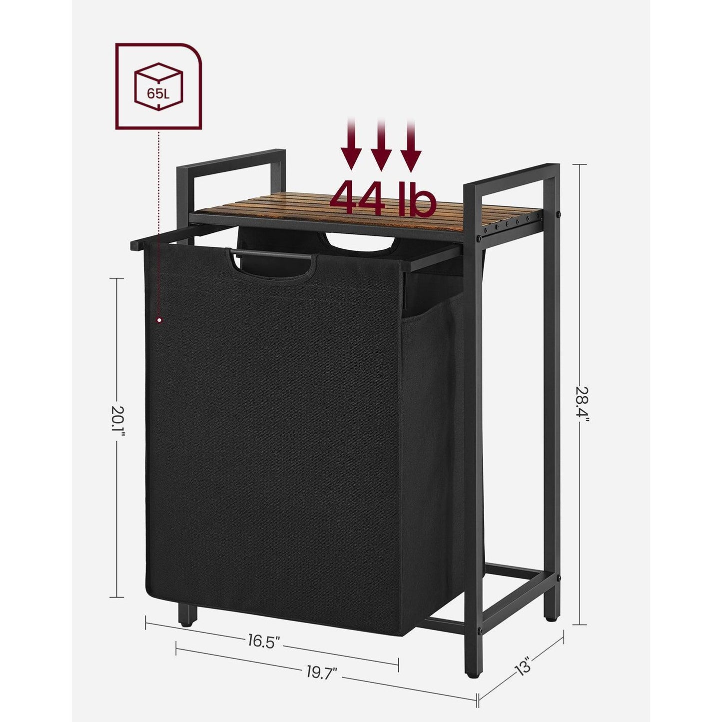 65L Laundry Hamper Rustic Brown and Black FredCo